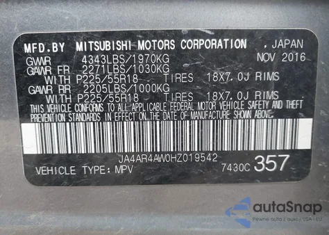 2017 Mitsubishi Outlander Sport 2.4 Gt z USA, uszkodzony, nr VIN JA4AR4AW0HZ019542